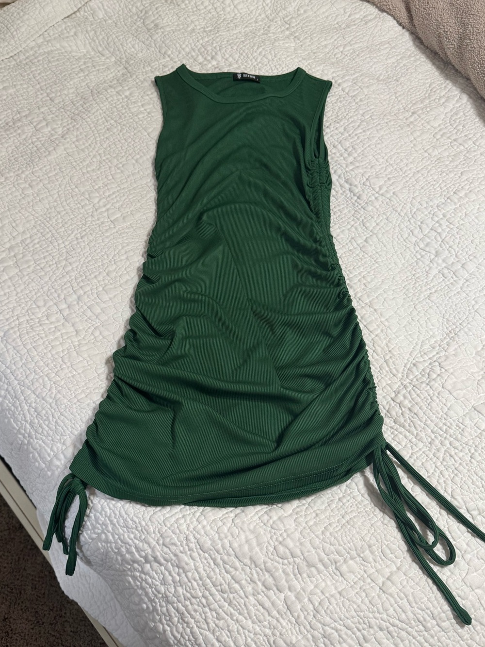 Green Ribbed Tank Dress with Side Ties